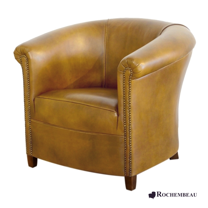 Club Brighton Leather Squat Armchair, Light Brown Leather Club Chair