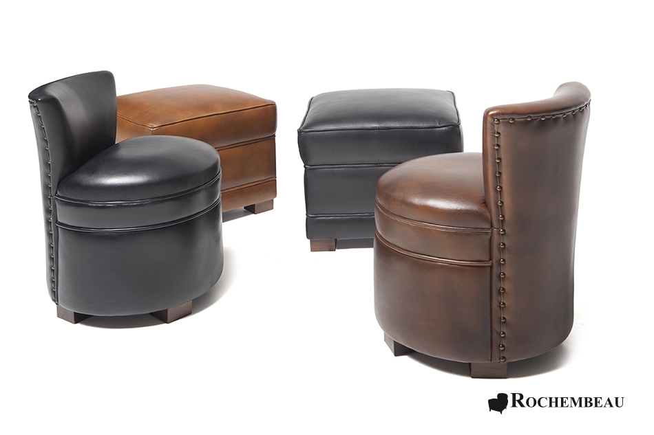 Leather Square Footstool - Ferrari Red