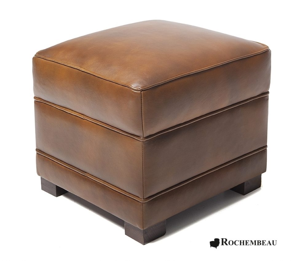 Leather Square Footstool - Ferrari Red