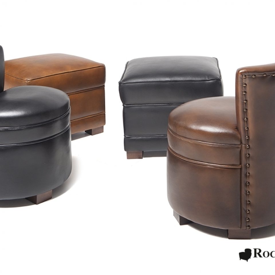 Round Leather Footstool