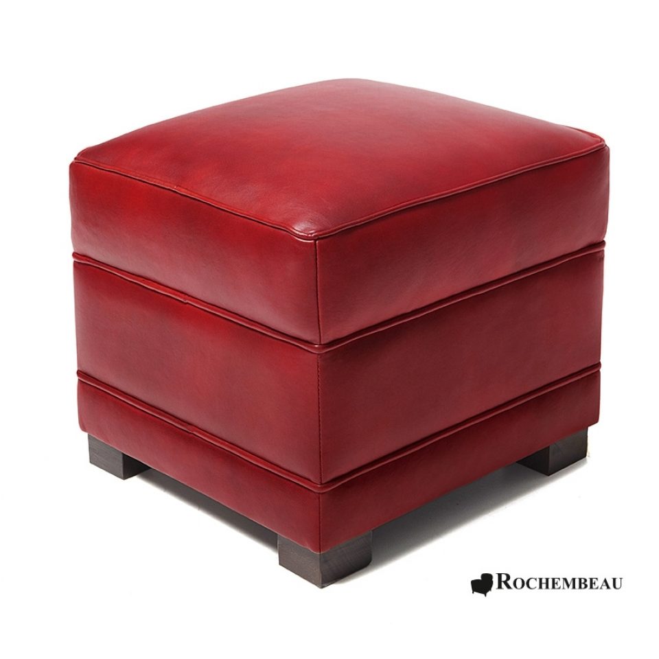 Leather Square Footstool - Ferrari Red